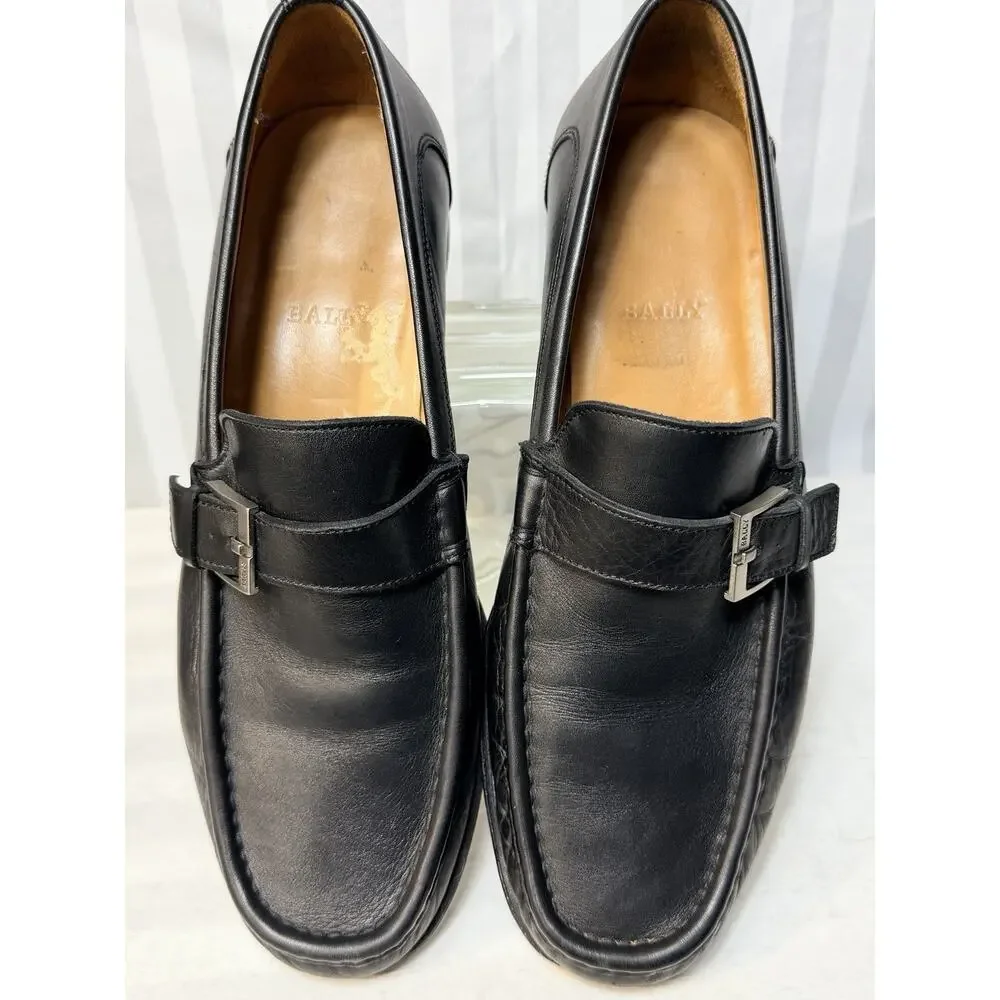Bally Leather Slotas Loafers US Sz 9 EU 8 Made in Italy Monk Strap Black Luxury